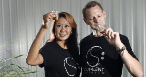 Covalent Spirits owners assessing spirits by sight